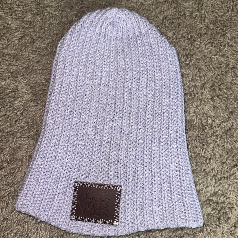 Love Your Melon Beanie – Light Purple Knit Winter Hat – Leather Patch – One Size - Picture 2 of 6